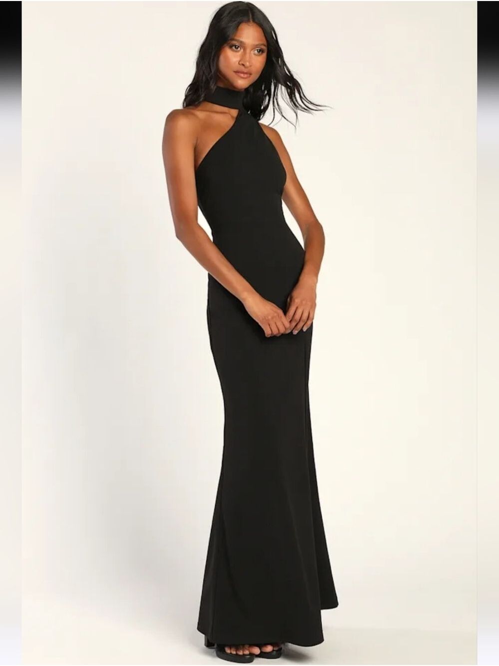 Lulus Keep It Interesting Black Asymmetrical Cutout Halter Maxi Dress, Size M